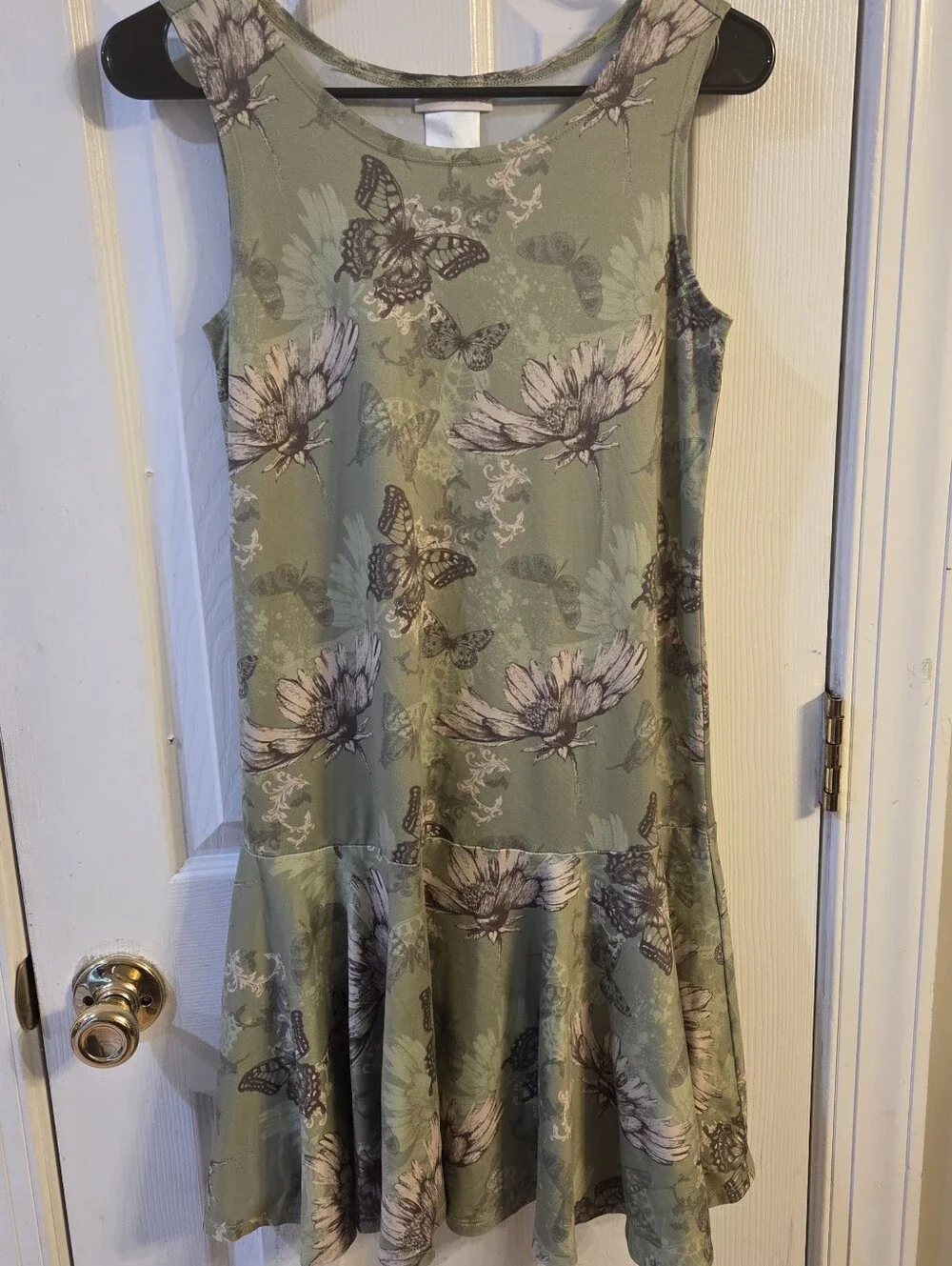 Bonnie Jean Girls Green Butterfly & Floral Print Sleeveless Drop-Waist Dress Siz
